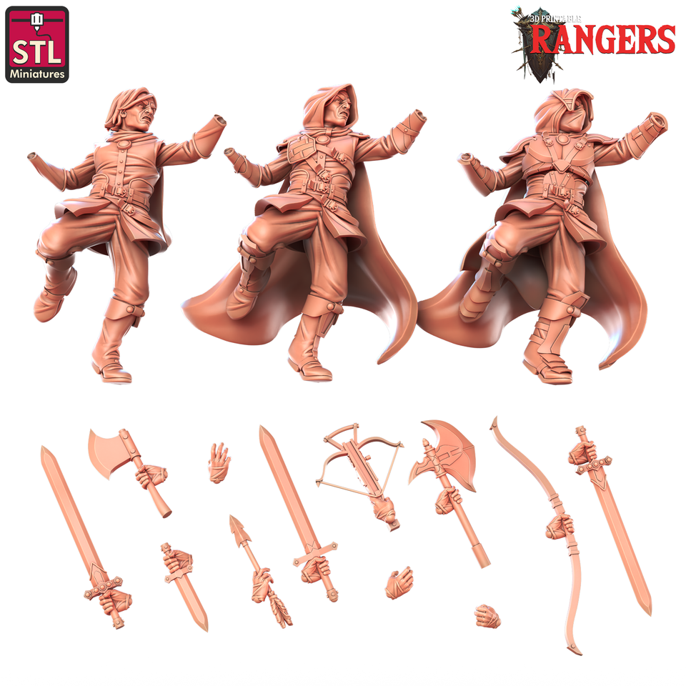 3D Printed STL Miniatures Human Male Ranger A Rangers 28 - 32mm War Gaming D&D