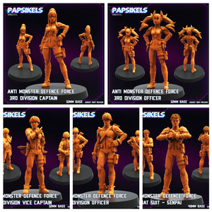 3D Printed Papsikels August 2024 Cyberpunk Anti Monster Defence Force Set 28mm 32mm