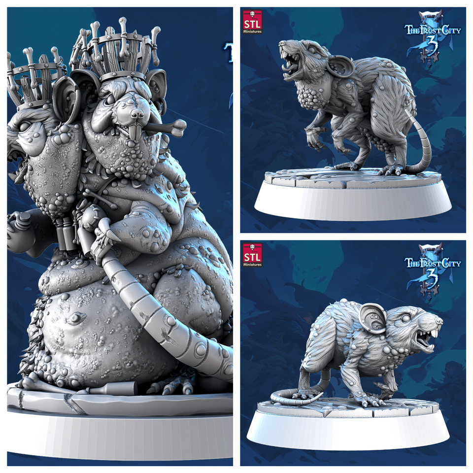 3D Printed STL Miniatures Envenomed Rat Set Core Characters The Frost City 3 28 - 32mm War Gaming D&D