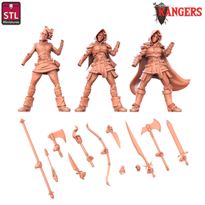 3D Printed STL Miniatures Human Female Ranger B Rangers 28 - 32mm War Gaming D&D