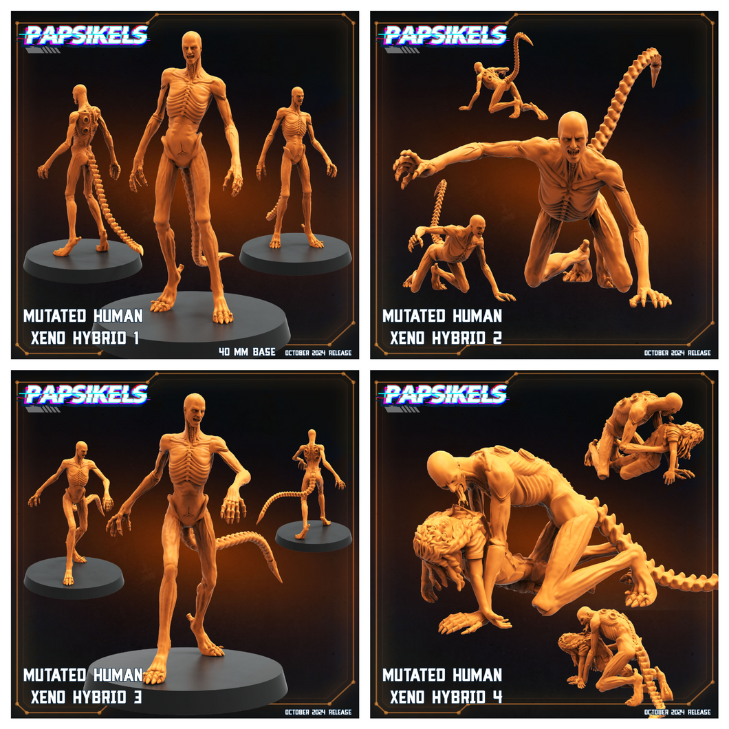 3D Printed Papsikels Mutated Human Xeno Hybrid Set October 2024 SciFi 28mm 32mm