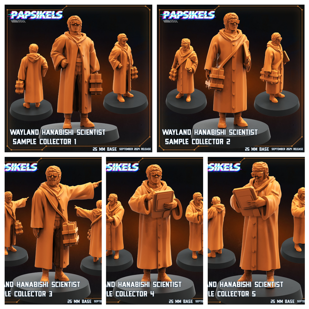 3D Printed Papsikels Wayland Hanabishi Scientist Sample Collectors Set SEPTEMBER 2024 SCIFI 28mm 32mm