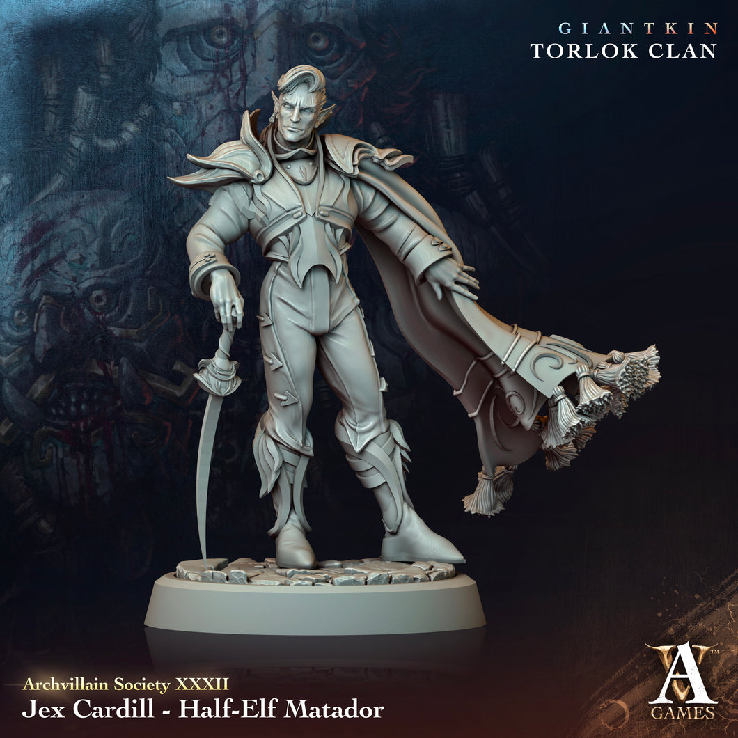 3D Printed Archvillain Games Archvillain Society Vol. XXXII Jex Cardill - Half Elf Matador 28 32mm D&D