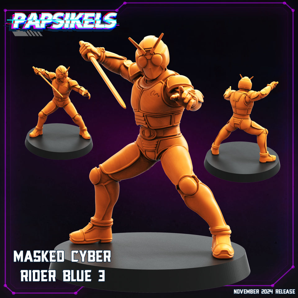 3D Printed Papsikels Masked Cyber Rider Blue Nov 2024 Cyberpunk 28mm 32mm