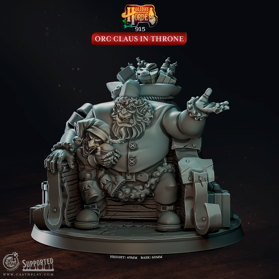 3D Printed Cast n Play Orc Claus in Throne Holiday Horde Set 28mm 32mm D&D