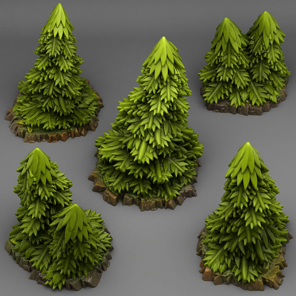 3D Printed Fantastic Plants and Rocks Pine Trees 28mm - 32mm D&D Wargaming