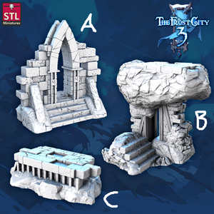 3D Printed STL Miniatures Ruins Set Core Props The Frost City 3 28 - 32mm War Gaming D&D