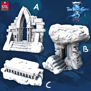 3D Printed STL Miniatures Ruins Set Core Props The Frost City 3 28 - 32mm War Gaming D&D