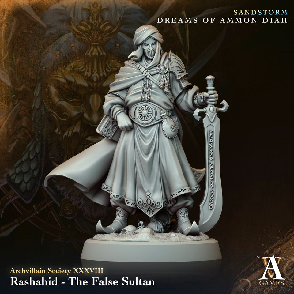 3D Printed Archvillain Games Rashahid The False Sultan Archvillain Society Vol XXXVIII 28 32mm D&D