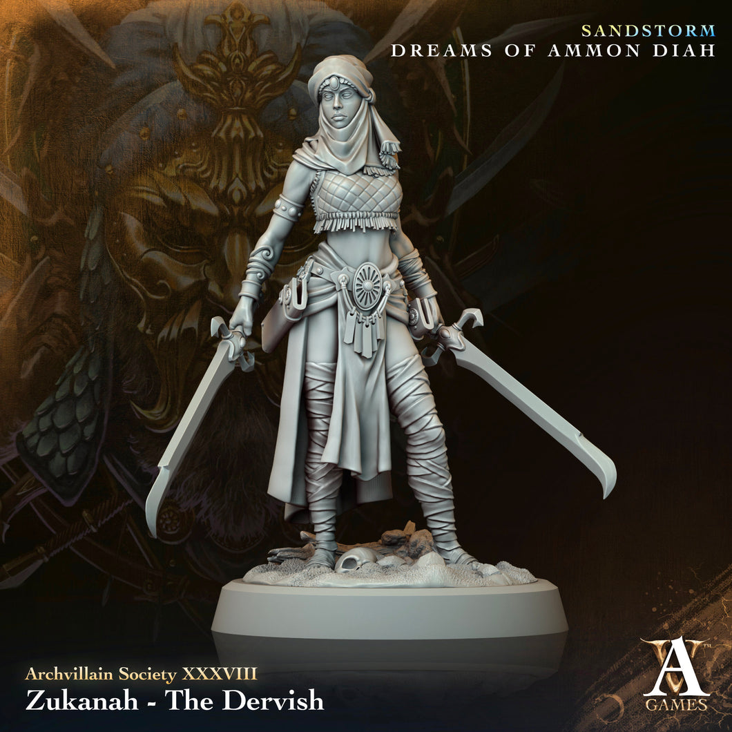 3D Printed Archvillain Games Zukanah The Dervish Archvillain Society Vol XXXVIII 28 32mm D&D