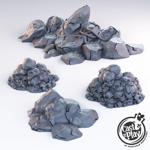 3D Printed Cast n Play - Skulls and Rock Piles 28mm 32mm D&D