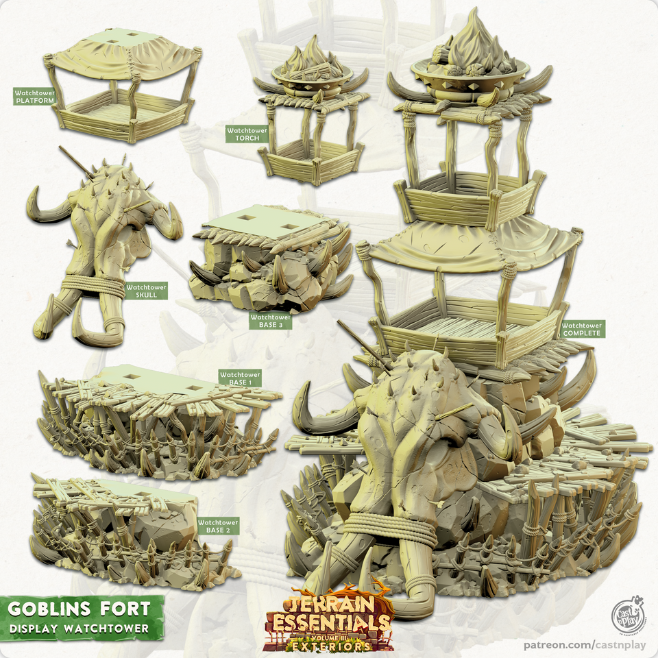 3D Printed Cast n Play Display Watch Tower Goblins Fort Set 28mm 32mm D&D