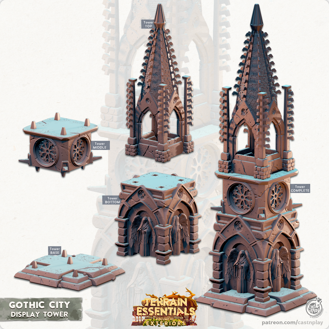 3D Printed Cast n Play Display Tower Gothic City Set 28mm 32mm D&D