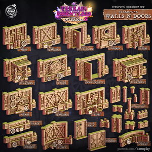 3D Printed Cast n Play Steampunk Workshop Walls and Doors Set 28mm 32mm D&D