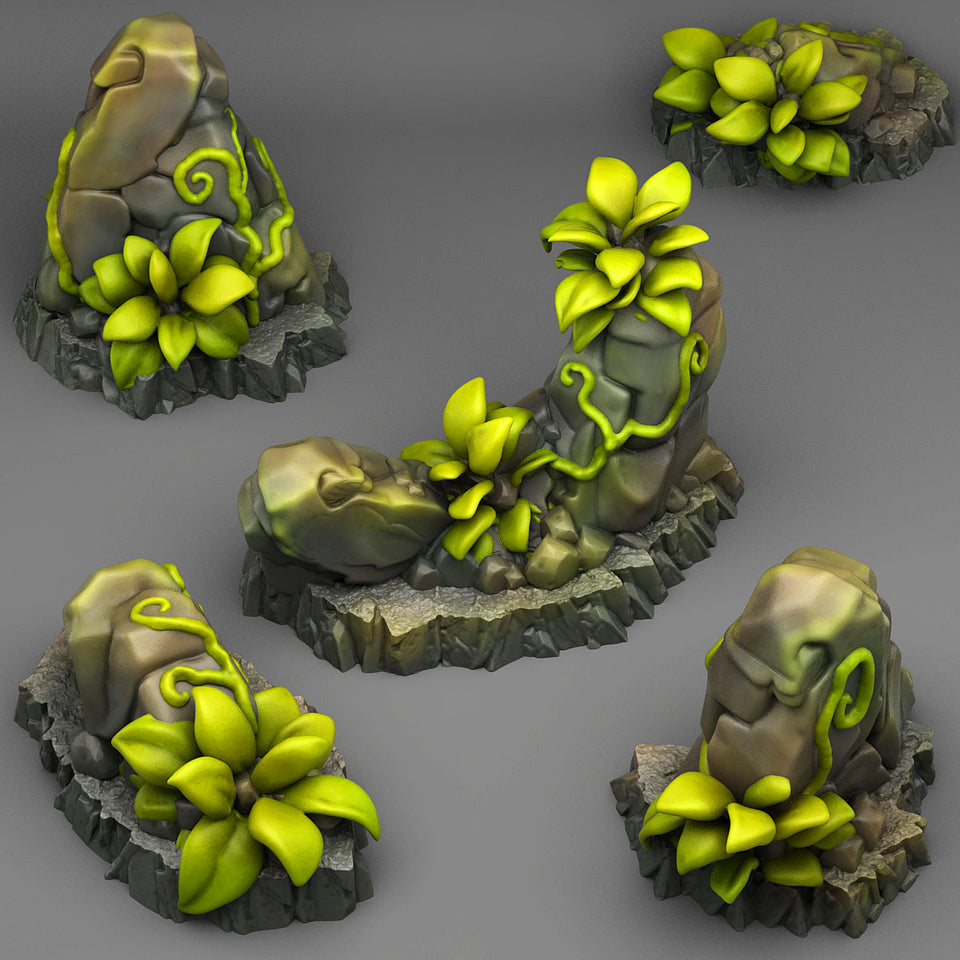 3D Printed Fantastic Plants and Rocks Tropical Rocks 28mm - 32mm D&D Wargaming