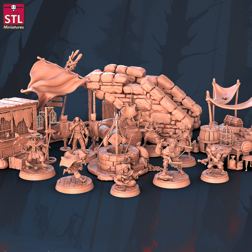 3D Printed STL Miniatures Beggars Guild Set 28 - 32mm War Gaming D&D