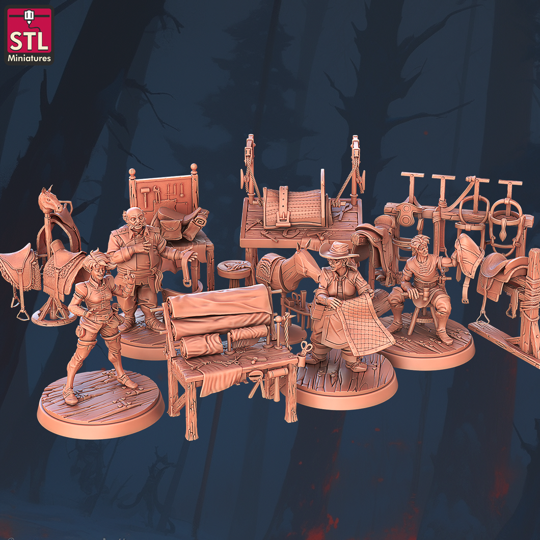 3D Printed STL Miniatures Saddlemaker Set 28 - 32mm War Gaming D&D