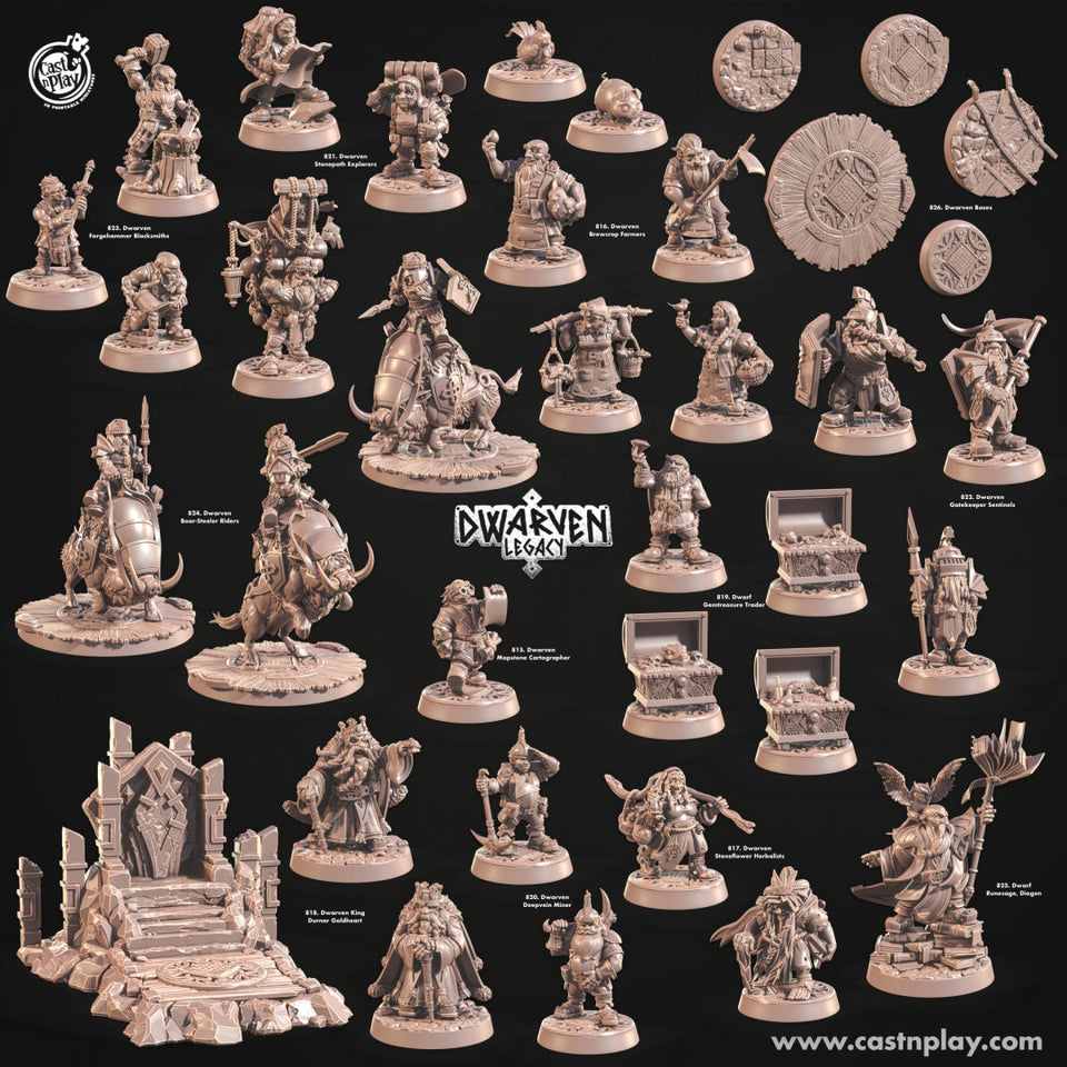 3D Printed Cast n Play Dwarven Stonepath Explorers Dwarven Legacy Set 28mm 32mm D&D