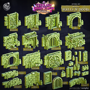 3D Printed Cast n Play Sewers Walls and Doors Set 28mm 32mm D&D