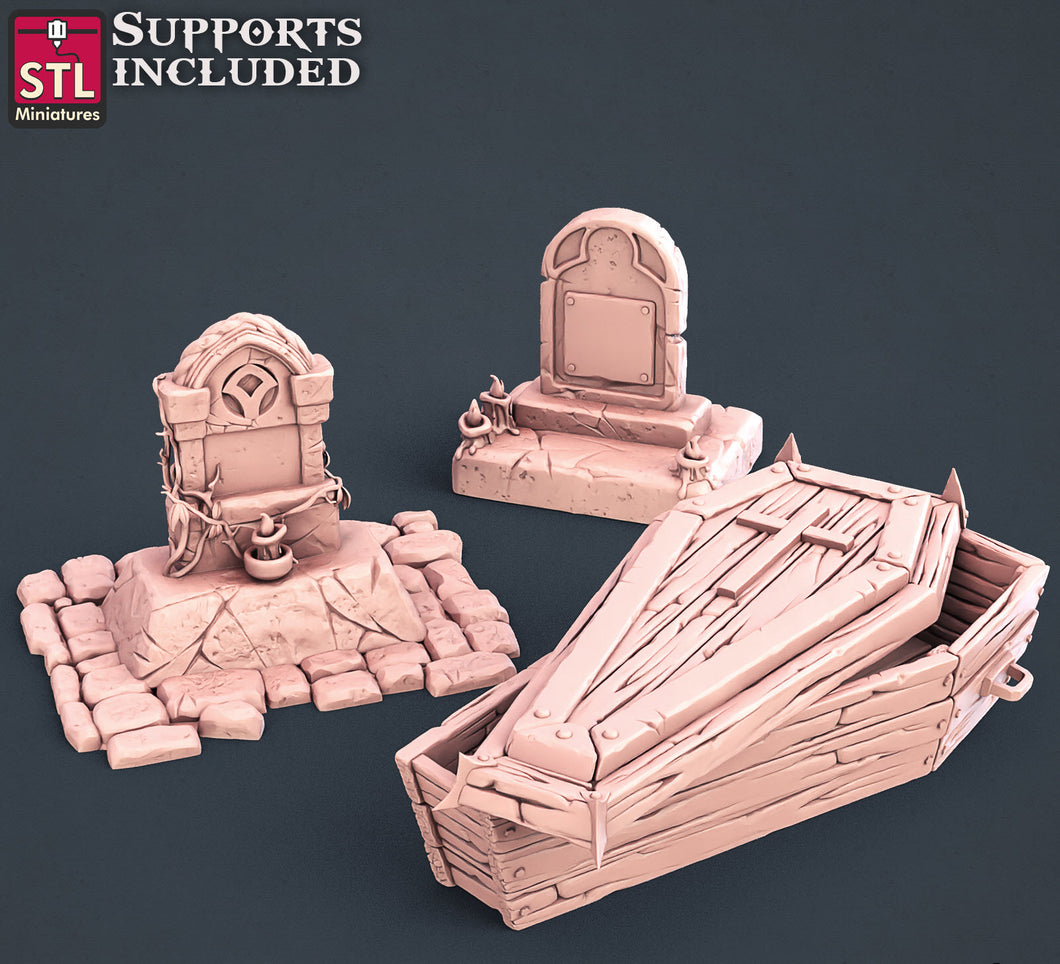 3D Printed STL Miniatures Coffins 28 - 32mm War Gaming D&D