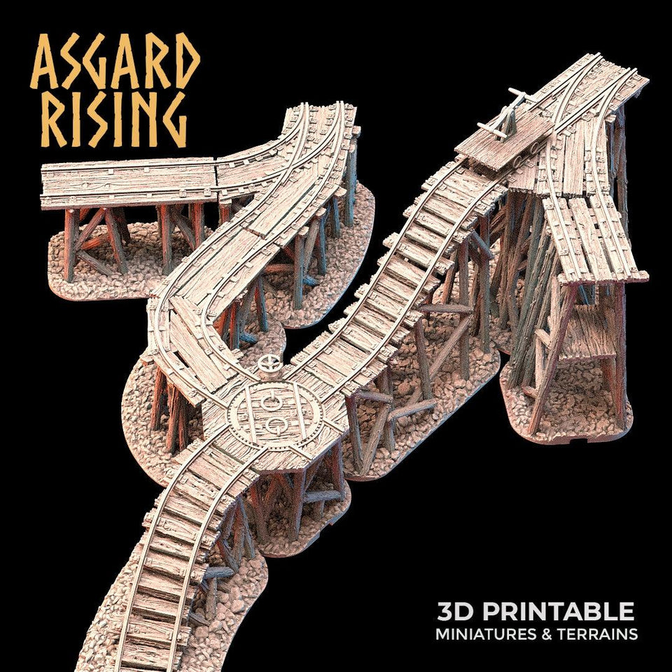 3D Printed Asgard Rising Advanced Dwarven Mines Underground Railroad 28mm - 32mm - Charming Terrain