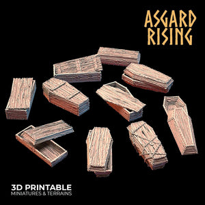 3D Printed Asgard Rising Cemetery Coffins Set 28mm-32mm Ragnarok D&D - Charming Terrain