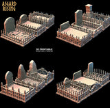 3D Printed Asgard Rising Cemetery Graves with Fence Set 28mm-32mm Ragnarok D&D - Charming Terrain