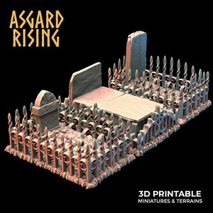 3D Printed Asgard Rising Cemetery Graves with Fence Set 28mm-32mm Ragnarok D&D - Charming Terrain