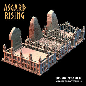 3D Printed Asgard Rising Cemetery Graves with Fence Set 28mm-32mm Ragnarok D&D - Charming Terrain