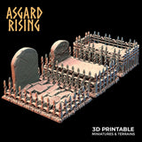 3D Printed Asgard Rising Cemetery Graves with Fence Set 28mm-32mm Ragnarok D&D - Charming Terrain