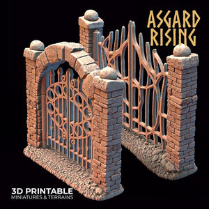 3D Printed Asgard Rising Cemetery Iron Gate Set Only 28mm-32mm Ragnarok D&D - Charming Terrain