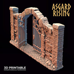 3D Printed Asgard Rising Cemetery Iron Wall Gate Set A 28mm-32mm Ragnarok D&D - Charming Terrain