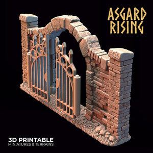 3D Printed Asgard Rising Cemetery Iron Wall Gate Set A 28mm-32mm Ragnarok D&D - Charming Terrain