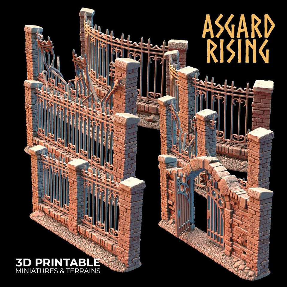 3D Printed Asgard Rising Cemetery Iron Wall Gate Set A 28mm-32mm Ragnarok D&D - Charming Terrain