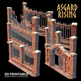 3D Printed Asgard Rising Cemetery Iron Wall Gate Set A 28mm-32mm Ragnarok D&D - Charming Terrain