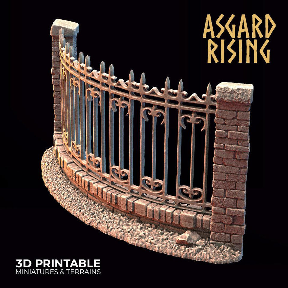 3D Printed Asgard Rising Cemetery Iron Wall Gate Set A 28mm-32mm Ragnarok D&D - Charming Terrain