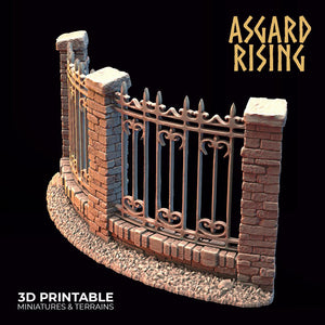 3D Printed Asgard Rising Cemetery Iron Wall Gate Set A 28mm-32mm Ragnarok D&D - Charming Terrain