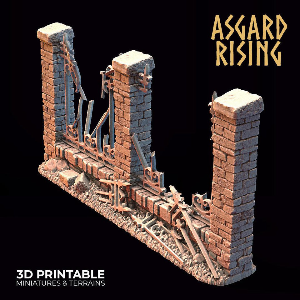 3D Printed Asgard Rising Cemetery Iron Wall Gate Set A 28mm-32mm Ragnarok D&D - Charming Terrain