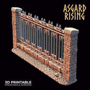 3D Printed Asgard Rising Cemetery Iron Wall Gate Set A 28mm-32mm Ragnarok D&D - Charming Terrain