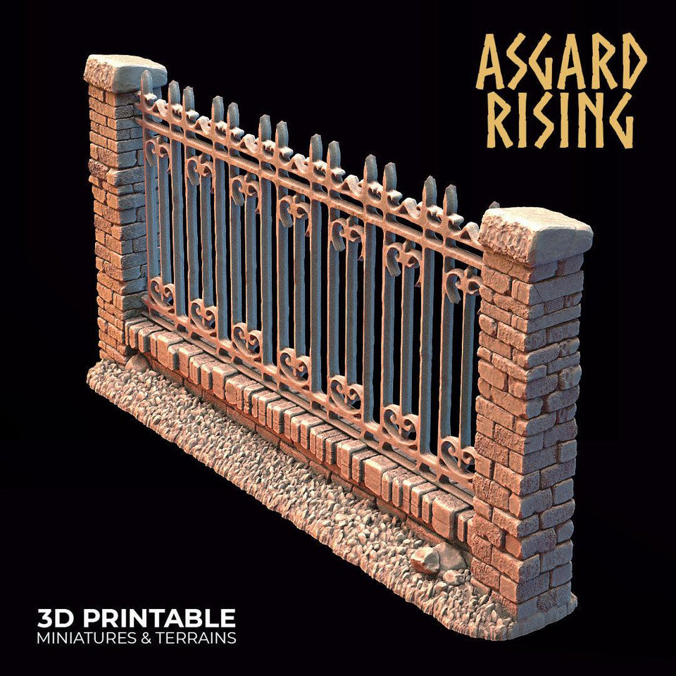 3D Printed Asgard Rising Cemetery Iron Wall Gate Set A 28mm-32mm Ragnarok D&D - Charming Terrain