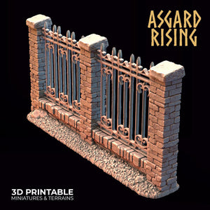 3D Printed Asgard Rising Cemetery Iron Wall Gate Set A 28mm-32mm Ragnarok D&D - Charming Terrain