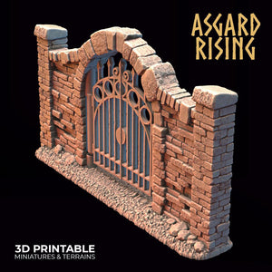 3D Printed Asgard Rising Cemetery Iron Wall Gate Set A 28mm-32mm Ragnarok D&D - Charming Terrain