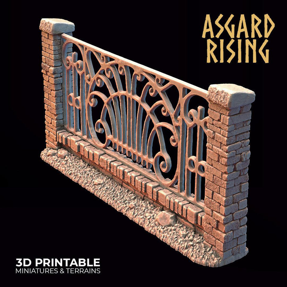 3D Printed Asgard Rising Cemetery Iron Wall Gate Set B 28mm-32mm Ragnarok D&D - Charming Terrain