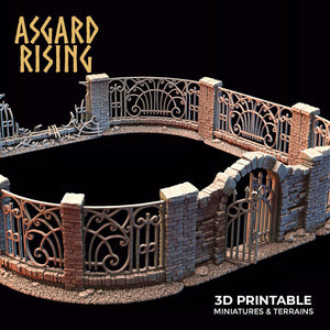 3D Printed Asgard Rising Cemetery Iron Wall Gate Set B 28mm-32mm Ragnarok D&D - Charming Terrain