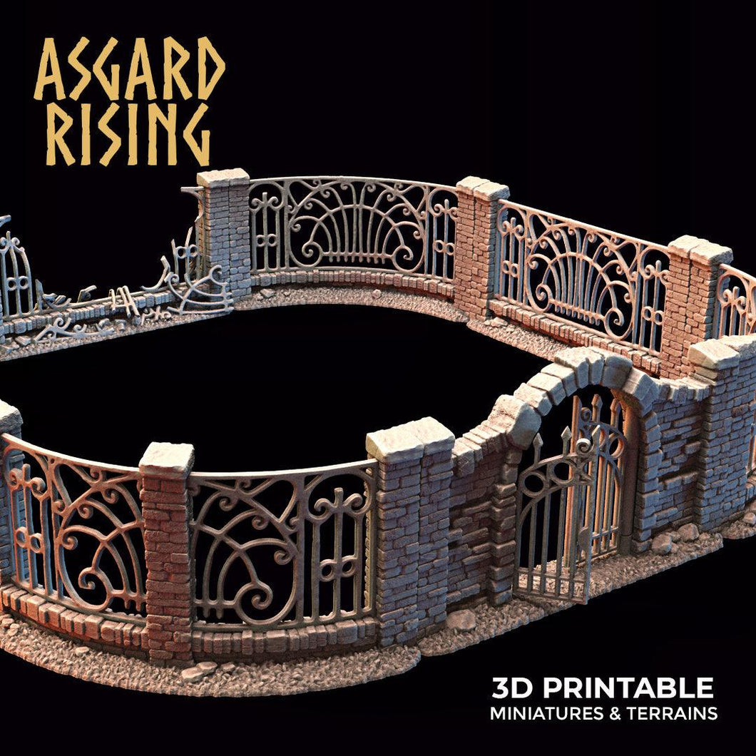 3D Printed Asgard Rising Cemetery Iron Wall Gate Set B 28mm-32mm Ragnarok D&D - Charming Terrain