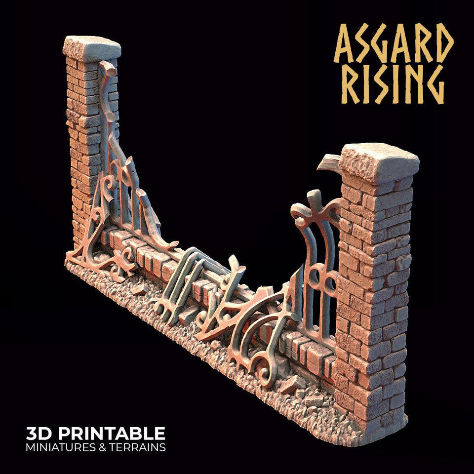 3D Printed Asgard Rising Cemetery Iron Wall Gate Set B 28mm-32mm Ragnarok D&D - Charming Terrain