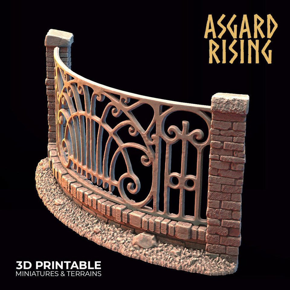 3D Printed Asgard Rising Cemetery Iron Wall Gate Set B 28mm-32mm Ragnarok D&D - Charming Terrain