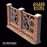 3D Printed Asgard Rising Cemetery Iron Wall Gate Set B 28mm-32mm Ragnarok D&D - Charming Terrain