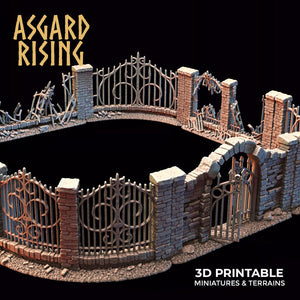 3D Printed Asgard Rising Cemetery Iron Wall Gate Set C 28mm-32mm Ragnarok D&D - Charming Terrain