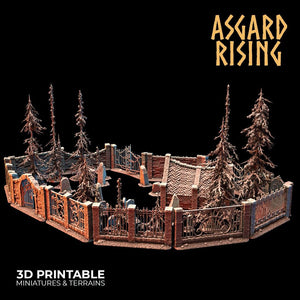 3D Printed Asgard Rising Cemetery Stone Wall Fence Set 28mm-32mm Ragnarok D&D - Charming Terrain